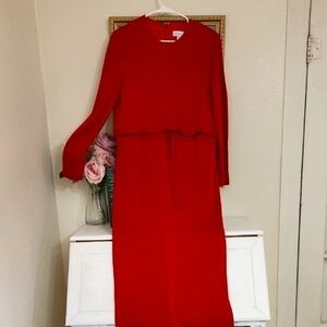 Elegant Red Vintage Dress Career Modest Romance Cottagecore Size 8 Whimsical